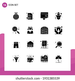 16 Thematic Vector Solid Glyphs and Editable Symbols of female; seo; wallet; search; key Editable Vector Design Elements