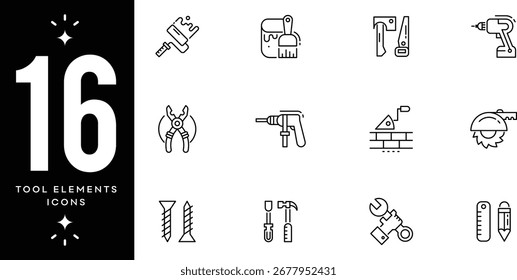 Conjunto de 16 Elementos de iconos de herramientas