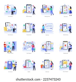 16 Ilustraciones planas de comercio electrónico de moda 


