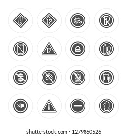 16 Traffic light, Traffic, Warning, Silence, No alcohol, entry, phone, food, Warning modern icons on round shapes, vector illustration, eps10, trendy icon set.