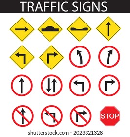 16 traffic signs vector perfect set icons