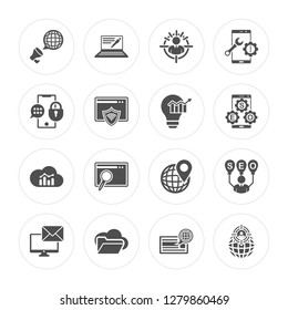 16 Translation, Blogging, Folder, Email, Balloons, Worldwide, Smartphone, Profits, Profits modern icons on round shapes, vector illustration, eps10, trendy icon set.