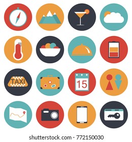 16 travel icon set flat style vector illustration