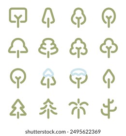 16 Iconos de árbol. Trazo editable. Ilustración vectorial