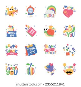 16 Trendy Typographic Thank You Flat Stickers 

