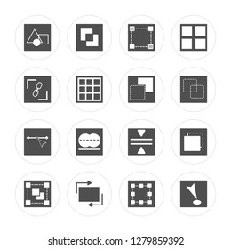 16 Triangle, Divide, Rotate, Group, Foreground, Joint, Constraint, , Background modern icons on round shapes, vector illustration, eps10, trendy icon set.