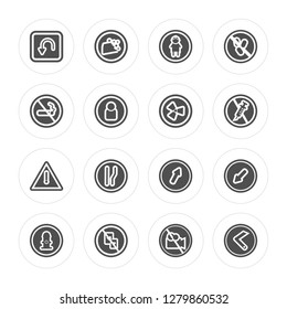 16 Turn, Falling rocks, Gambling, Hydrant, Traffic, Weapon, No smoking, Warning, Radiation modern icons on round shapes, vector illustration, eps10, trendy icon set.