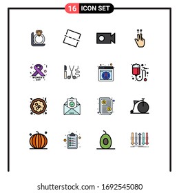 16 Signos de línea llenos de color plano universal Símbolos de cirugía; cinta; registro; día; elementos editables de diseño de vectores creativos de ups