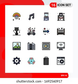 16 Universal Flat Color Filled Line Signs Symbols of painting; exhibition; music; art; machine Editable Creative Vector Design Elements