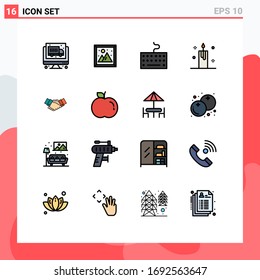 16 Universal Flat Color Filled Lines Set for Web and Mobile Applications business; handshake; keyboard; xmas; decoration Editable Creative Vector Design Elements