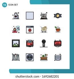16 Universal Flat Color Filled Line Signs Symbols of celebrate; power; pendulum; feminism; candy Editable Creative Vector Design Elements