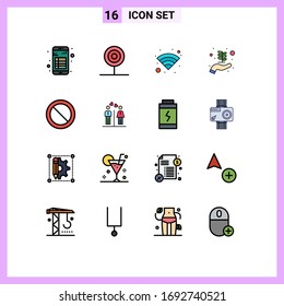 16 Universal Flat Color Filled Lines Set for Web and Mobile Applications basic; hand; food; growth; wireless Editable Creative Vector Design Elements
