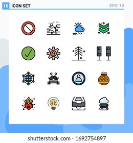 16 Universal Flat Color Filled Line Signs Symbols of media player; success; day; down; arrow Editable Creative Vector Design Elements