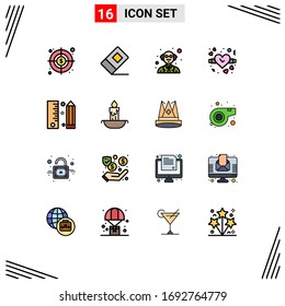 16 Universal Flat Color Filled Lines Set for Web and Mobile Applications candle; pencil; science; development; coding Editable Creative Vector Design Elements