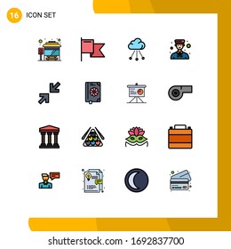 16 carteles de línea llenos de color plano universal Símbolos de zoom; flechas; almacenamiento; profesional; elementos de diseño de vectores creativos editables para niños