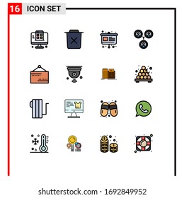 16 líneas planas de color plano universal ajustadas para aplicaciones web y móviles cerradas; social; basura; amigos; presentación Elementos editables de diseño de vectores creativos