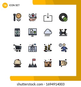 16 Universal Flat Color Filled Line Signs Symbols of communications; disc; wedding; devices; computers Editable Creative Vector Design Elements