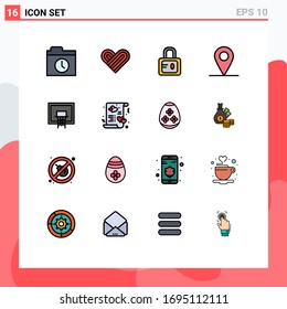 16 Universal Flat Color Filled Line Signs Symbols of heart; net; study; pole; basketball Editable Creative Vector Design Elements
