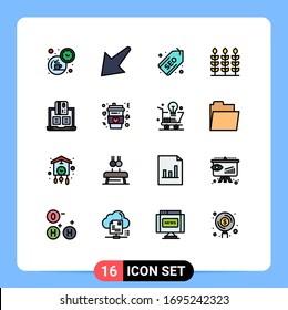 16 Universal Flat Color Filled Lines Set for Web and Mobile Applications notebook; cash; tag; banking; thanks Editable Creative Vector Design Elements