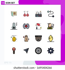16 Universal Flat Color Filled Line Signs Symbols of weather; temperature; keyboard; nature; road Editable Creative Vector Design Elements