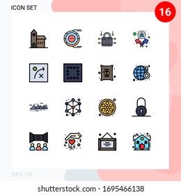 16 Universal Flat Color Filled Lines Set for Web and Mobile Applications algorithm; people; estimation; group; security Editable Creative Vector Design Elements