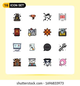 16 líneas planas de color universal ajustadas para el tiempo de aplicaciones web y móviles; educación; electrónica; filam; elementos de diseño de vectores creativos editables de vedio