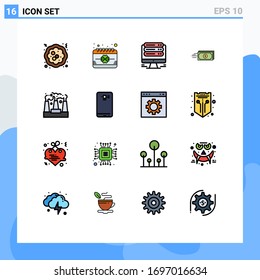 16 Universal Flat Color Filled Lines Set for Web and Mobile Applications currency; flow; saint; business; web Editable Creative Vector Design Elements