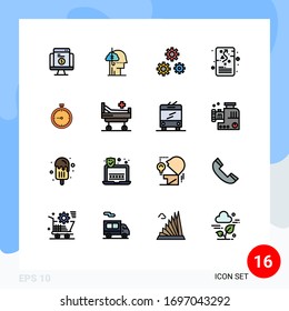 16 Universal Flat Color Filled Lines Set for Web and Mobile Applications planning; management; habit; goal; preferences Editable Creative Vector Design Elements