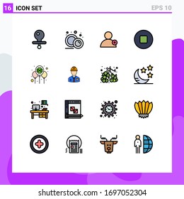 16 Universal Flat Color Filled Line Signs Symbols of worker; festival; new; day; balloon Editable Creative Vector Design Elements