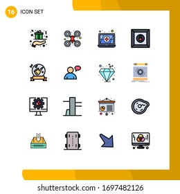 16 Signos de línea plana universal con color llenado Símbolos de saxofón; música; robot drone; instrumento; elementos de diseño de vectores creativos editables por productos