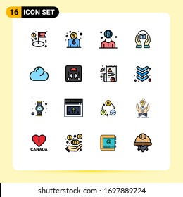 16 Universal Flat Color Filled Line Signs Symbols of clouded; responsibility; international; product; caring Editable Creative Vector Design Elements