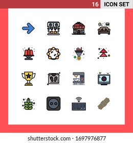 16 Universal Flat Color Filled Lines Set for Web and Mobile Applications cake; sofa; building; living; furniture Editable Creative Vector Design Elements