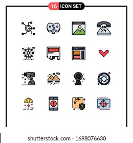 16 Universal Flat Color Filled Line Signs Symbols of contact; call; medical; anytime; page Editable Creative Vector Design Elements