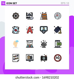 16 Universal Flat Color Filled Line Signs Symbols of planet; flag; pray; moon; equipment Editable Creative Vector Design Elements