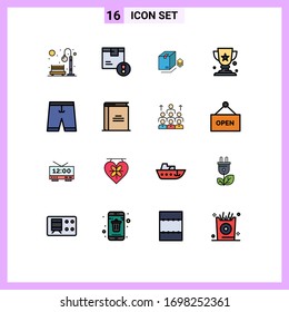 16 Universal Flat Color Filled Lines Set for Web and Mobile Applications accessories; cup; logistic; award; packing Editable Creative Vector Design Elements
