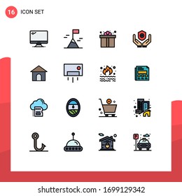 16 Universal Flat Color Filled Line Signs Symbols of hose; handcare; box; shield; medical Editable Creative Vector Design Elements
