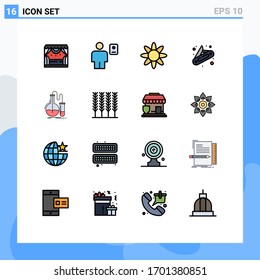 16 Universal Flat Color Filled Lines Set for Web and Mobile Applications flask; analysis; profile; pocket; camping Editable Creative Vector Design Elements