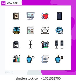 16 Universal Flat Color Filled Lines Set for Web and Mobile Applications back; android; smart; smart phone; food Editable Creative Vector Design Elements