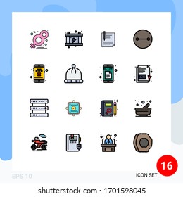 16 Universal Flat Color Filled Line Signs Symbols of beliefs; signing; battery; sign; page Editable Creative Vector Design Elements
