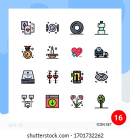 16 Universal Flat Color Filled Line Signs Symbols of emblem; award; fork; food; water Editable Creative Vector Design Elements