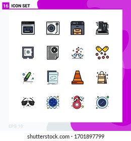 16 Universal Flat Color Filled Line Signs Symbols of appartment; city; player; building; printer Editable Creative Vector Design Elements