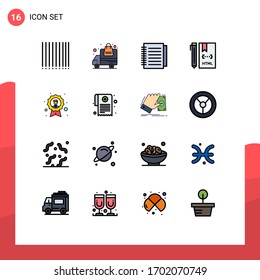 16 Universal Flat Color Filled Line Signs Symbols of badge; achievement; office; html; develop Editable Creative Vector Design Elements