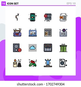 16 Universal Flat Color Filled Lines Set for Web and Mobile Applications affection; document; volume; ai; service Editable Creative Vector Design Elements