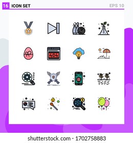 16 Universal Flat Color Filled Lines Set for Web and Mobile Applications egg; flask; last; science; game Editable Creative Vector Design Elements
