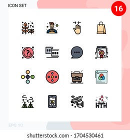 16 Universal Flat Color Filled Lines Set for Web and Mobile Applications help; shopping; hand; hand bag; zoom in Editable Creative Vector Design Elements