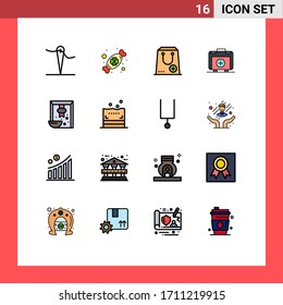 16 Universal Flat Color Filled Lines Set for Web and Mobile Applications cereal; medical; buy; healthbag; handbag Editable Creative Vector Design Elements
