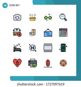 16 Universal Flat Color Filled Lines Set for Web and Mobile Applications car; dote; product; search; party Editable Creative Vector Design Elements