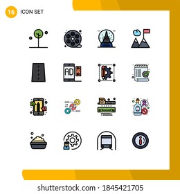 16 Universal Flat Color Filled Lines Set for Web and Mobile Applications lines; driveway; holiday; mountains; business Editable Creative Vector Design Elements
