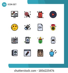 16 Universal Flat Color Filled Lines Set for Web and Mobile Applications school; embarrassed; bottle; play; power Editable Creative Vector Design Elements