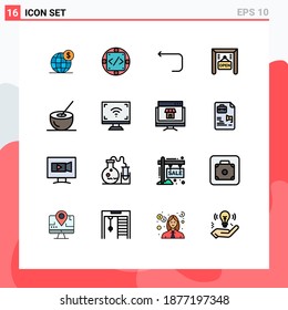 16 Universal Flat Color Filled Lines Set for Web and Mobile Applications bowl; open; management; ecommerce; loop arrow Editable Creative Vector Design Elements
